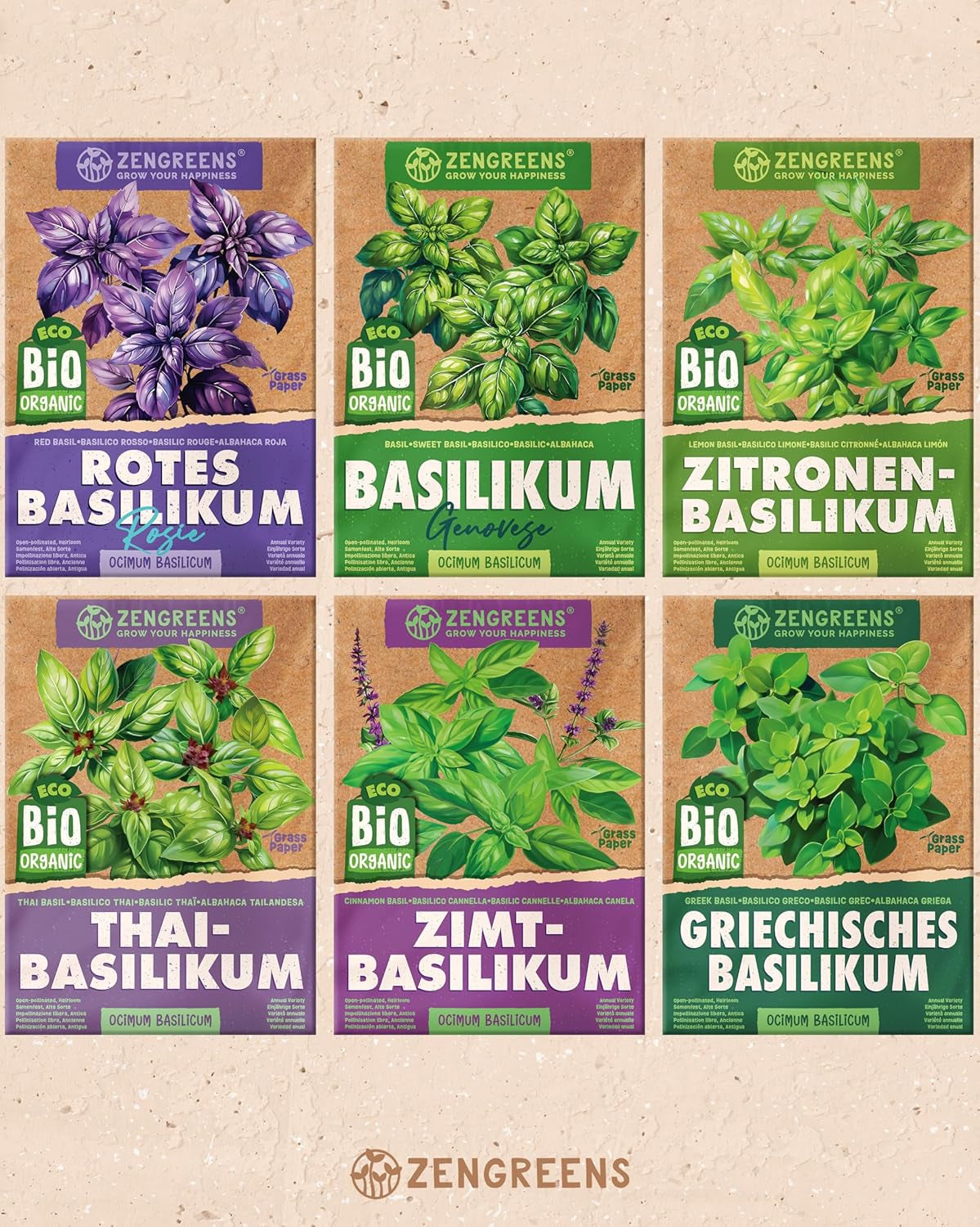 Organiczne nasiona bazylii w zestawie 6–6 nasion bazylii do łatwej uprawy w ogrodzie, na balkonie lub na podwyższonej grządce - Nasiona roślin - Sadzonki