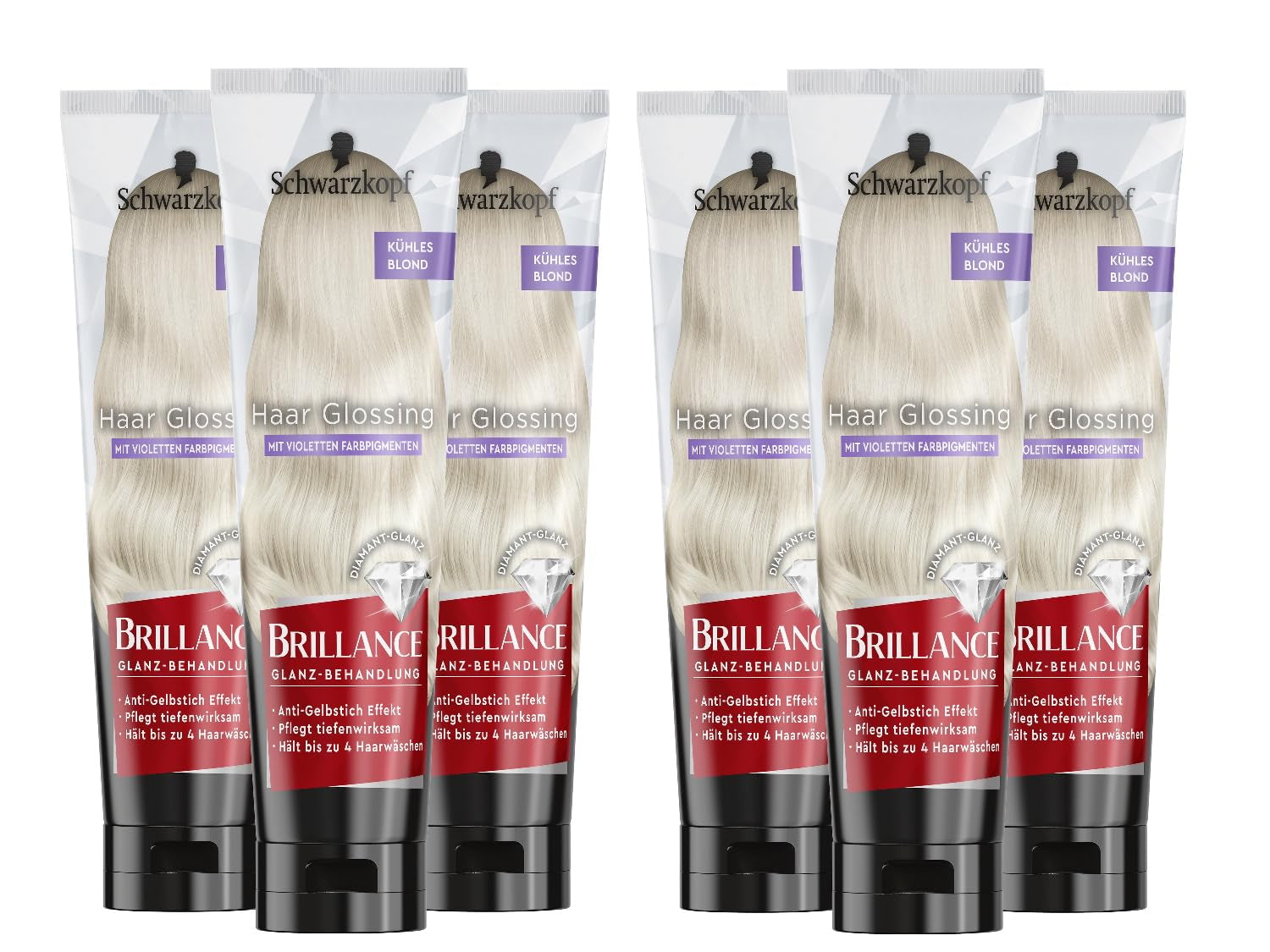 Brillance Shine Treatment, Hair Glossing Radiant Violet (150 ml), hrănește și intensifică culoarea părului, poate fi folosit ca o mască de păr, durează până la 6 spălări ale părului Vopsea pentru par Naty Shop Blondă cool 150 ml (pachet de 6)