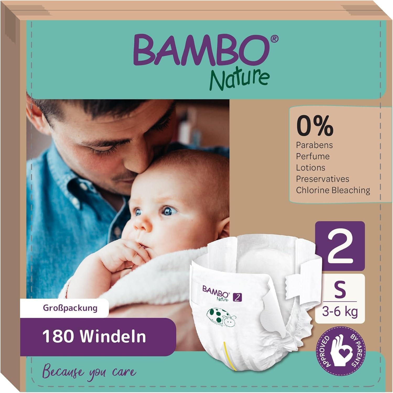 Pieluszki dziecięce Bambo Nature, rozmiar 1 (2-4 kg), 132 sztuki w pudełku miesięcznym | Pieluszki Premium ze zwiększoną ochroną przed wyciekami | Najwyższy komfort i swoboda dla noworodków | Pieluchy testowane dermatologicznie