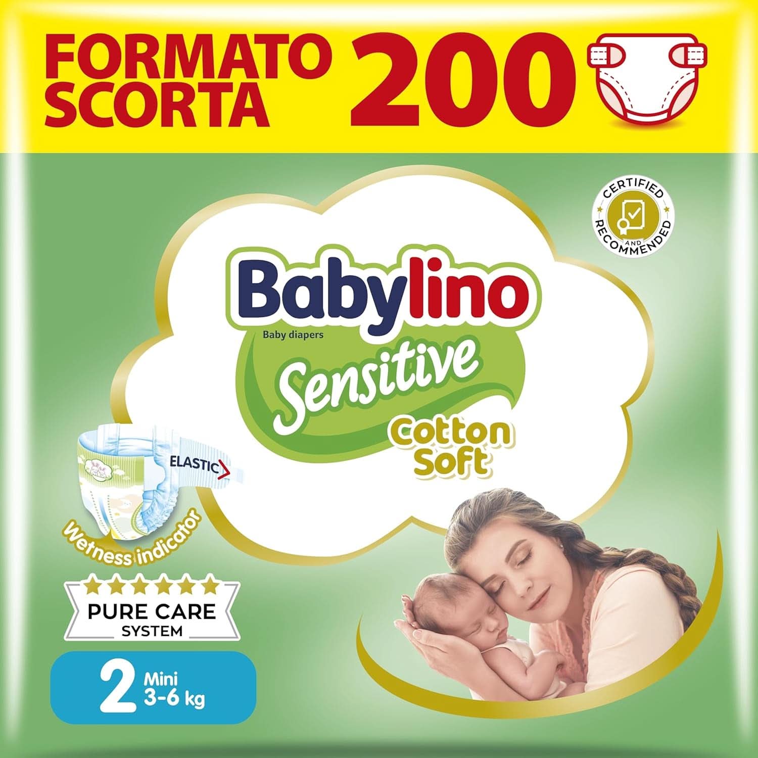 Babylino Sensitive, delikatne pieluszki dla dzieci, różne rozmiary Matka i Dziecko Naty Shop Rozmiar 2 (200 sztuk)