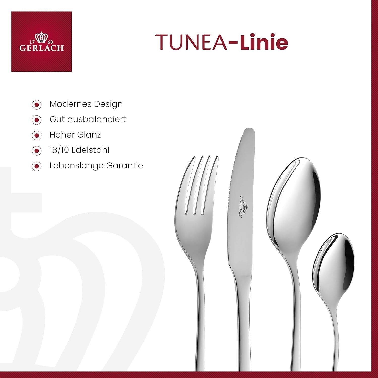 Gerlach 1760 Tunea Set, Tacâmuri din oțel inoxidabil, 24 buc, 6 persoane Bucatarie Naty Shop