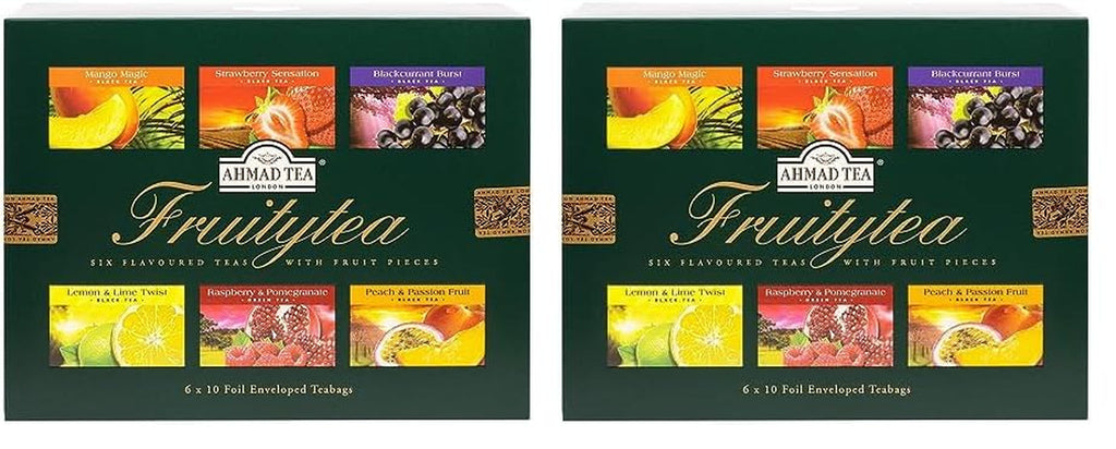 Ahmad Tea - Twelve Teas - Sortiment de 12 sortimente de ceai negru și ceai verde cu diferite arome - 60 pliculețe de ceai ambalate individual, sigilate pentru păstrarea aromelor, cu panglică, 120 g ceai