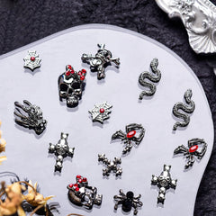 40 Stück 3D-Halloween-Nagelkunst-Charms, Vintage-Punk-Legierung, Nagelanhänger, Totenkopf, Geist, Fledermaus, Spinne Mit Strasssteinen, Legierung, Nagelkunst, Schmuck Für Halloween, DIY,