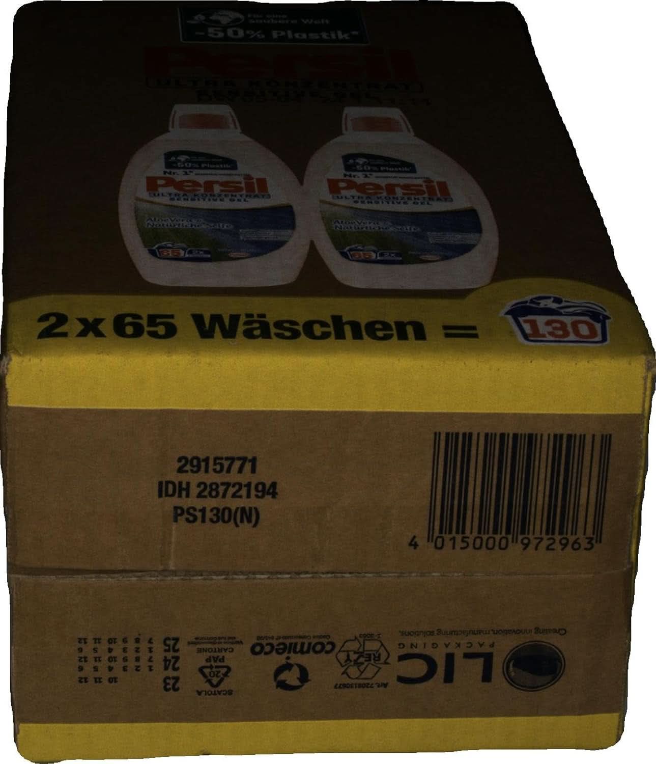 Persil Ultra Concentrate Sensitive Gel (130 prań) Detergent w płynie dla alergików i dzieci w mniejszej butelce, aby zmniejszyć ilość plastiku Usuwa trudne plamy Testowany dermatologicznie Detergenty do prania Naty Shop