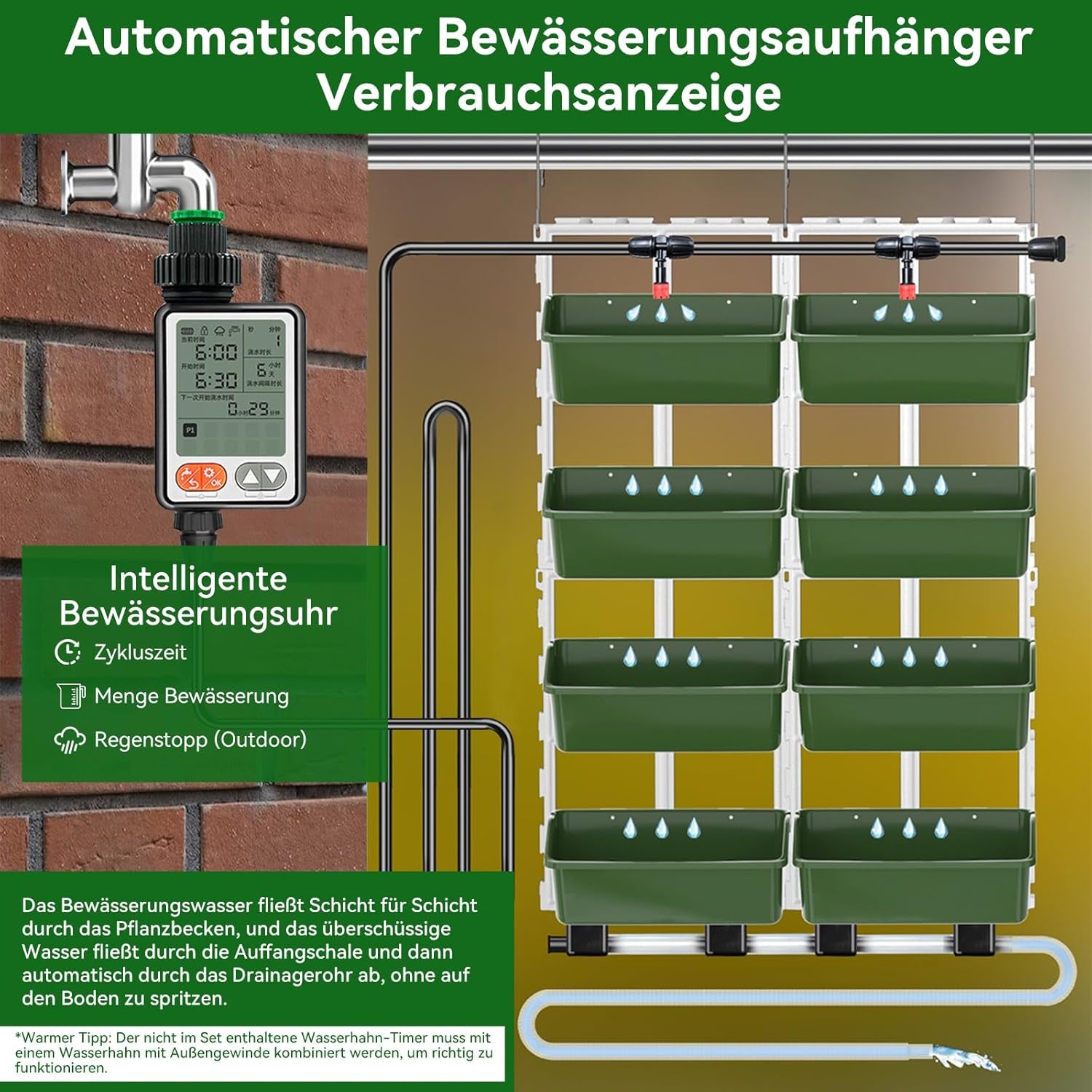 Hängende Vertikale Wand Pflanze, Vertikale Pflanzenwand Balkonbar Pflanzenwand Indoor mit Smart-Timer i Wasserpumpe Blumentopf Wand für Hof Garten Balkon Home Decor