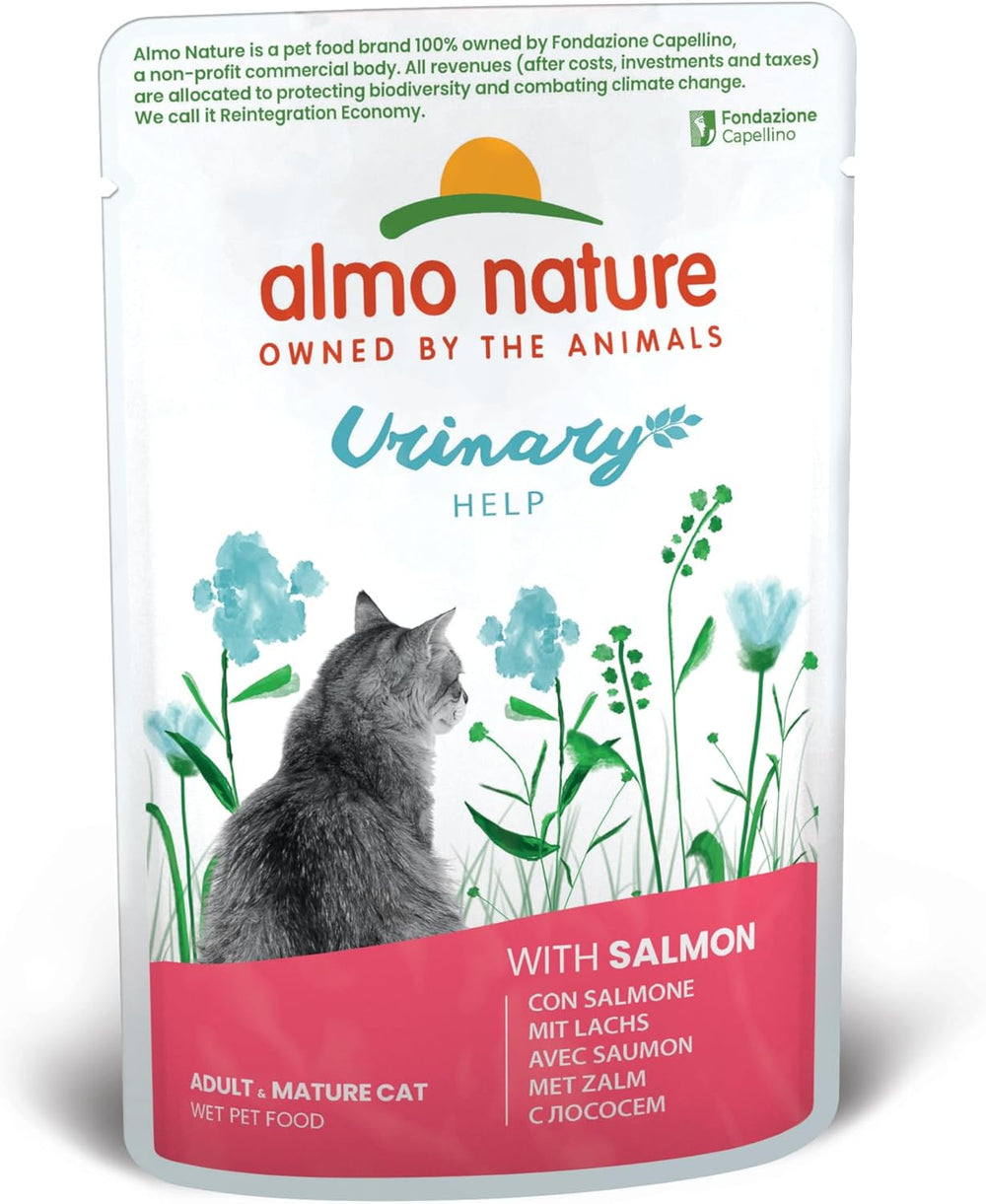 almo nature Functional Urinary Help - Hrană umedă pentru pisici adulte cu somon - Susține sănătatea tractului urinar - 30 de pliculețe a câte 70 g fiecare