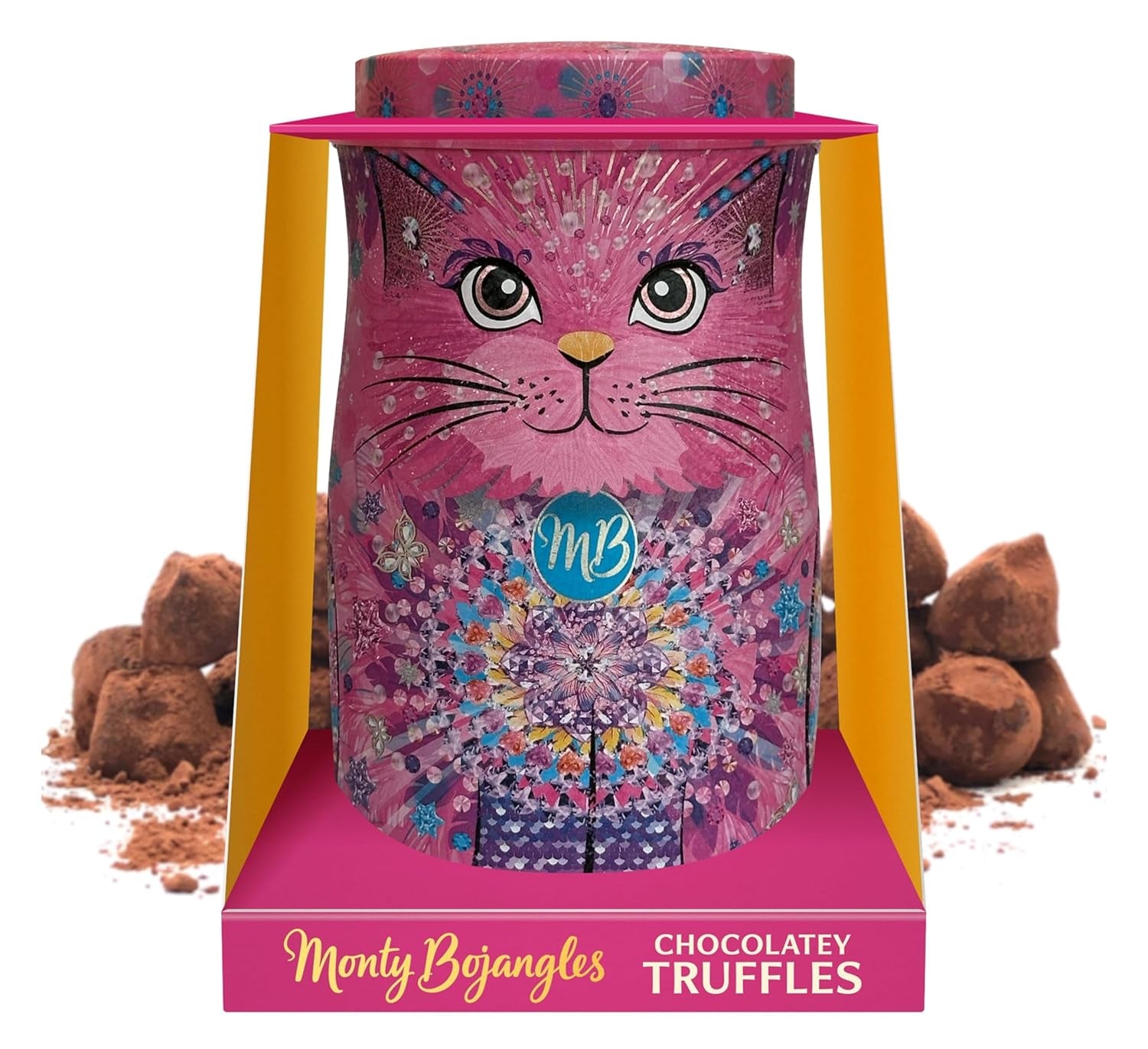 Monty Bojangles Savanna Gold Chocolate Trufle (135g) Praliny w proszku kakaowy Zestaw upominkowy w indywidualnym kształcie kota Pudełko kolekcjonerskie Flutter Scotch Flavor