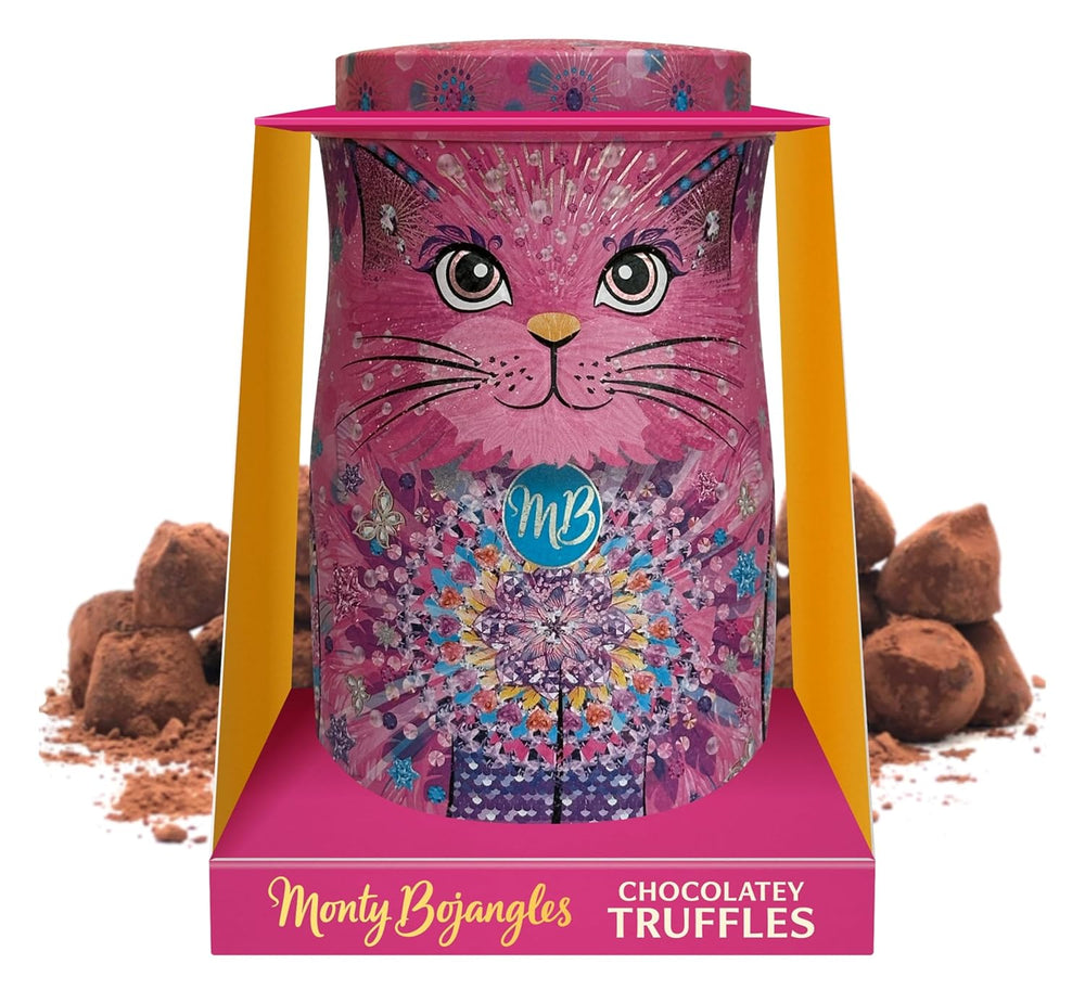 Monty Bojangles Savanna Gold Chocolate Trufle (135g) Praliny w proszku kakaowy Zestaw upominkowy w indywidualnym kształcie kota Pudełko kolekcjonerskie Flutter Scotch Flavor