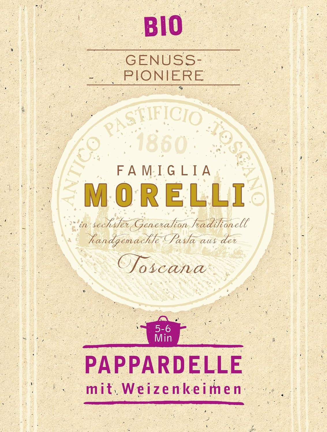 BioGourmet Pappardelle z kiełkami pszenicy - Organiczny szeroki makaron do gulaszu i sosów - z dodatkowymi składnikami odżywczymi | 500 g Organiczne i wegańskie