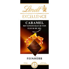 Lindt EXCELLENCE Karmel i sól morska - Ciemna czekolada | Batonik 100g | Z Karmelem i Solą Morską (Fleur de Sel) | Intensywny smak kakaowy | Czekolada ciemna