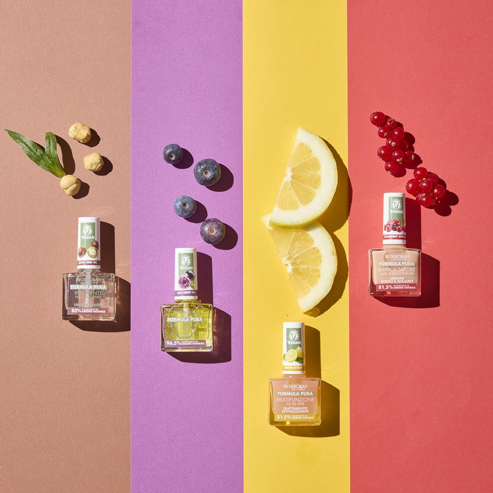 Milano Formula Pure Treatment Lakier do paznokci All in One, wegański, pod bazę i top, z ekstraktem z cytryny, rewitalizuje i redukuje żółknięcie, 8,5 ml