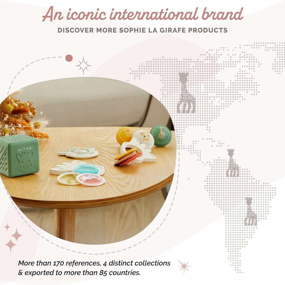 Girafa Sophie - Inel de dentiție cu o mie de frunze Girafa Sophie – Jucărie de mestecat – Cauciuc – Diverse texturi – Pentru copii de la 0 luni