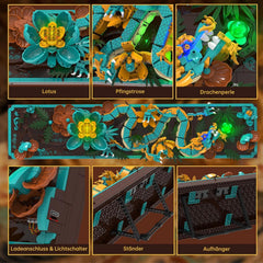 Kit de construcție cu plăci de dragon mitic pentru adulți, jucărie de construcție artistică 3D Divine Loong cu lumini LED și flori, kit de model DIY cu relief de dragon, cadouri creative și decorațiuni (1676 piese)