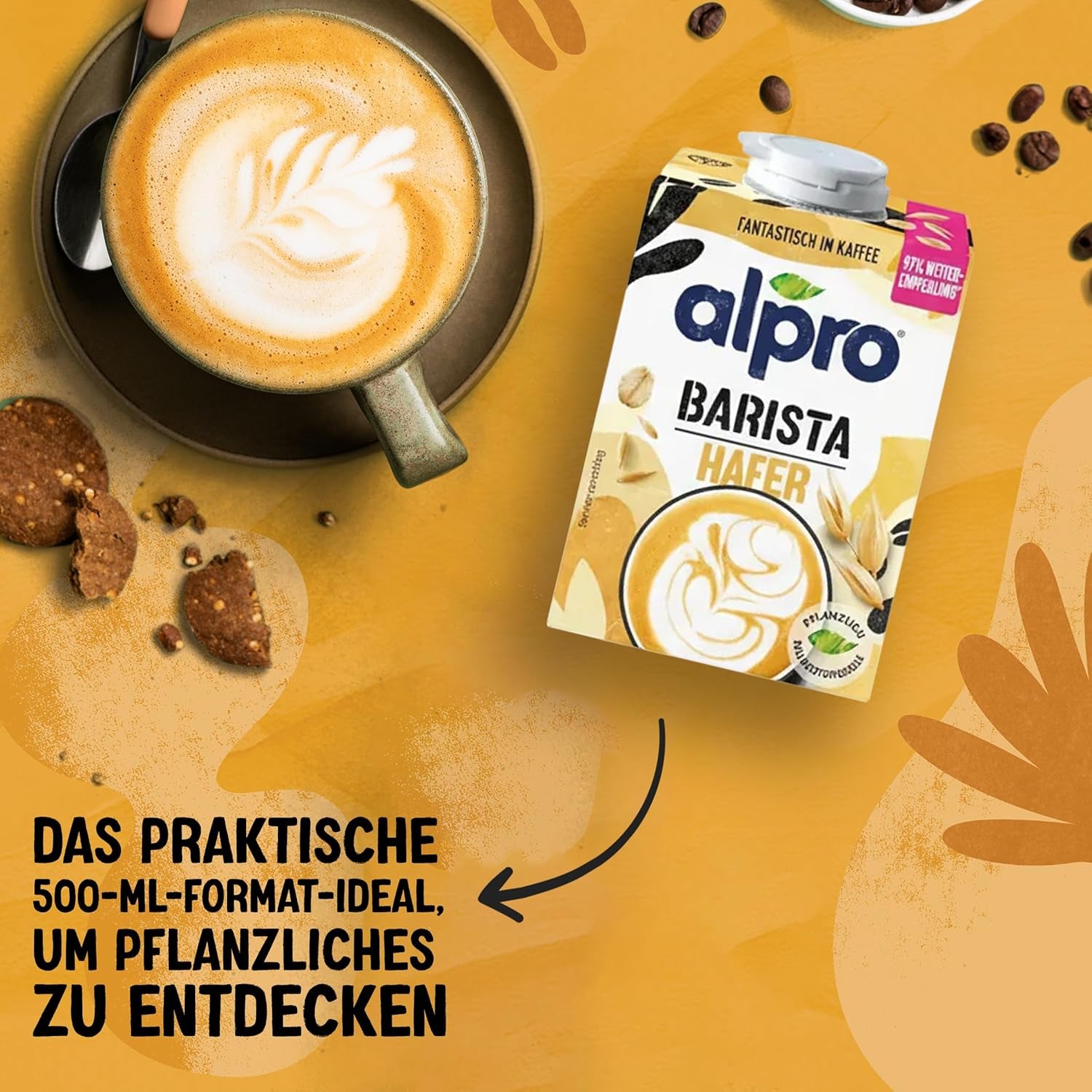 Alpro Barista Haferdrink – Zum Aufschäumen – Vegan und milchfrei – Von Natur aus lactosefrei – Rich an Ballaststoffen, Calcium und Vitaminen – 8 x 1 L – Haltbar