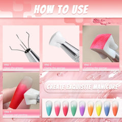 9 Farben Pigment Für Nägel, Nagelpulver Nail Powder 100 Stück Nail Art Schwamm Mit Metallgreifer, Ombre Glitzerpulver Nagelpuder Nailart Nagel Deko Für DIY Nageldesign, B