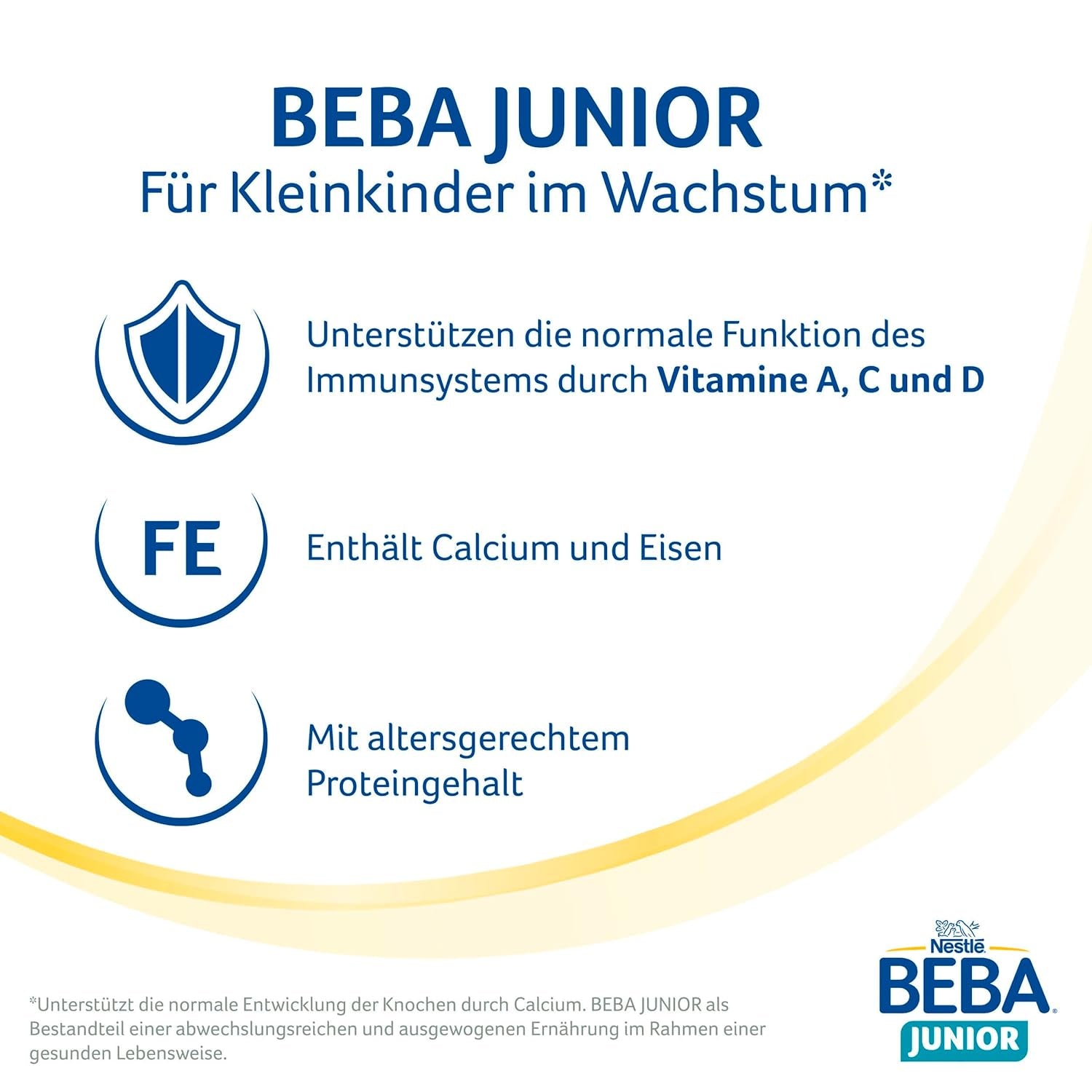 BEBA Junior 1+ napój mleczny od 1. roku życia, z HMO, zawartość białka dostosowana do wieku, tylko laktoza, bez oleju palmowego, bez oleju rybnego, pokarm dla małych dzieci, mleko w proszku dla dzieci, opakowanie 6 szt. (6 x 800 g)