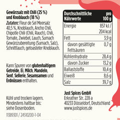 Just Spices Chili Czosnek Sól I Gewürzmix, der zu allen Gerichten schmeckt I Gewürzdose, 55 g