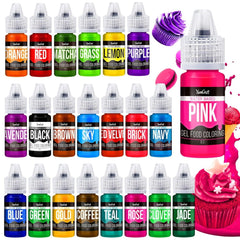 Colorant alimentar în gel - 22 de culori x 6G, colorant alimentar în gel foarte concentrat pentru prăjituri, copt, ouă de Paște, băuturi - Colorant alimentar fără zahăr pentru fondant, glazură, slime, decorarea torturilor