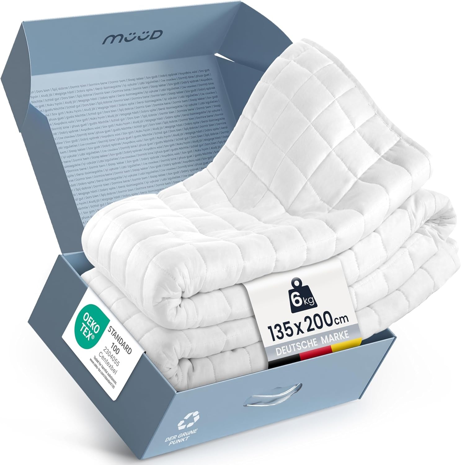 Koc terapeutyczny 7 kg I 135X200Cm I Zapewnia spokojny sen I Wysokiej jakości koc obciążeniowy wykonany z oddychającej bawełny I Redukujący stres i terapeutyczny - W zestawie pudełko do pakowania z uchwytem do przenoszenia Łóżka i koce Besuche den mÃ¼Ã¼d-Store 135 X 200 Cm 6,0 Kilogramy