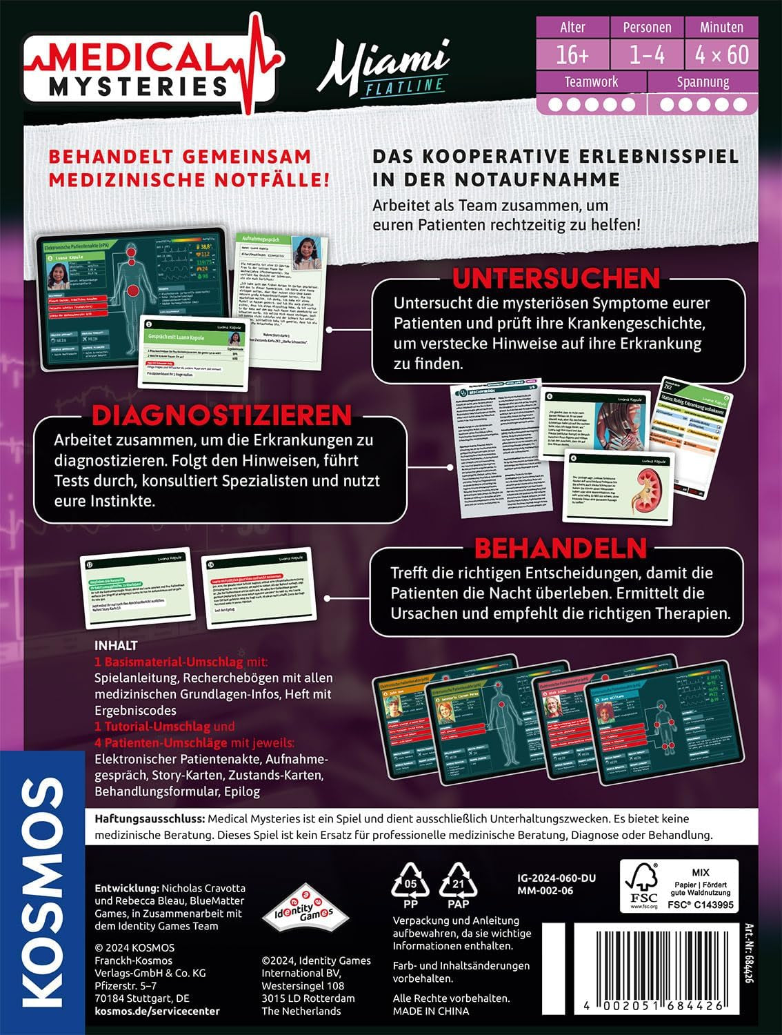 KOSMOS 684426 Medical Mysteries - Miami Medical Co-op RPG Gra planszowa Medical Crime Files dla osób w wieku 16 lat i starszych