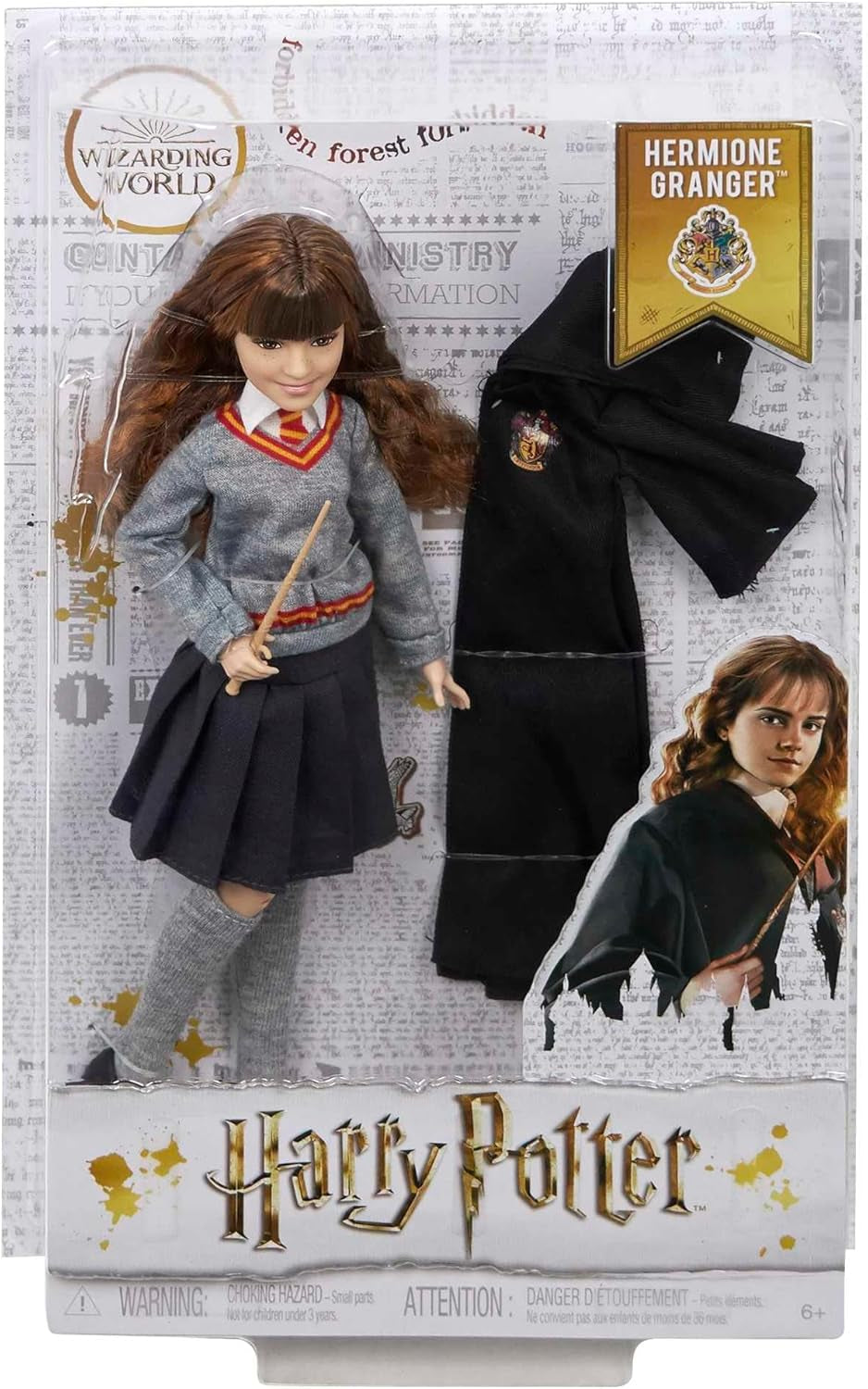 HARRY POTTER Hermione Granger - uniformă Hogwarts, halat Gryffindor și baghetă personalizată pentru fani și colecționari, 11 articulații pentru lupta împotriva lui Voldemord, vârsta 6+, FYM51 Papusi Naty Shop