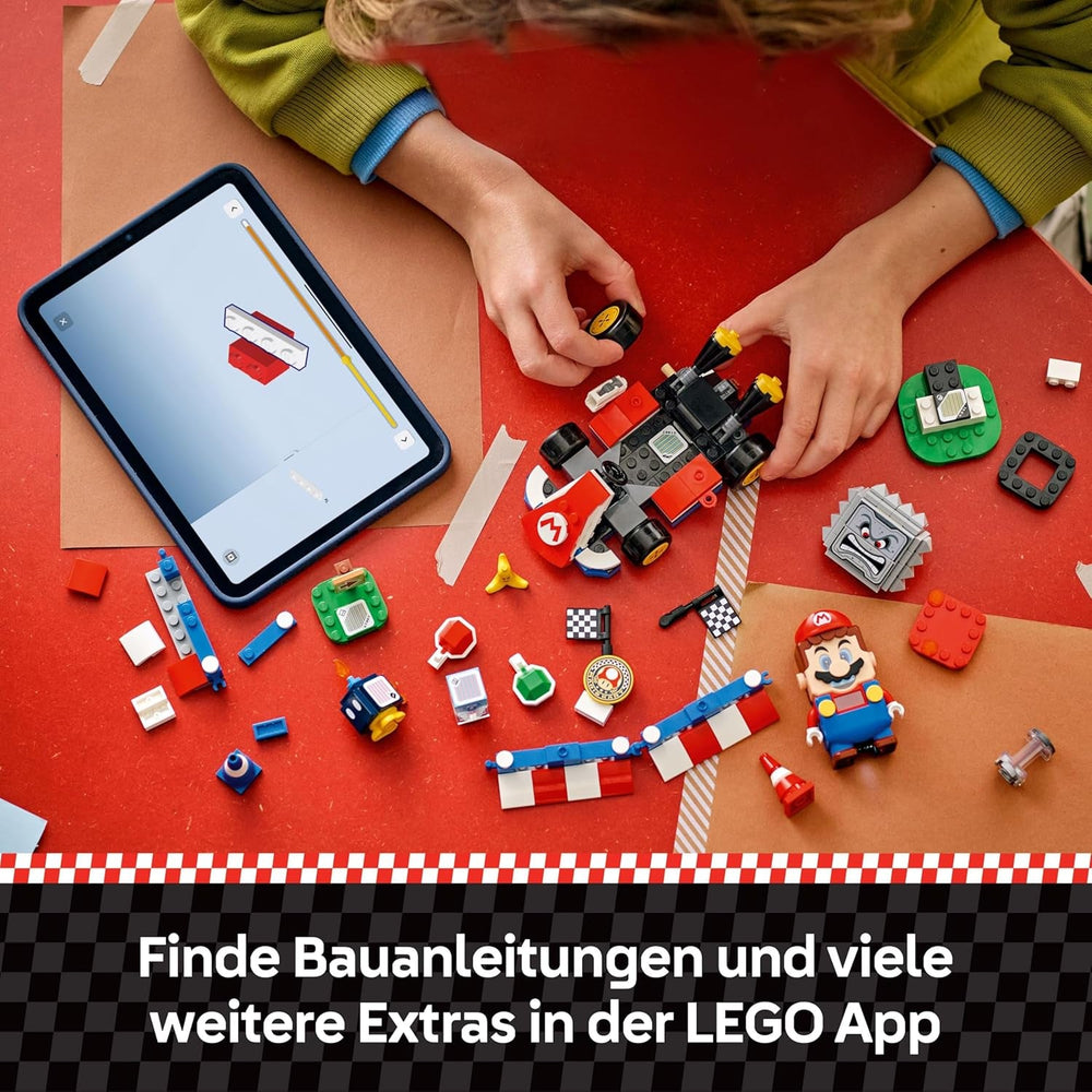 LEGO Mario Kart - Interaktiver Mario & Standard-Kart - Nintendo Spielzeug - Spiel Rennstrecke mit Auto, 3 Figuren, Podium & Barrieren - Gamer Geschenk für Jungen & Mädchen ab 7 Jahren - 72043