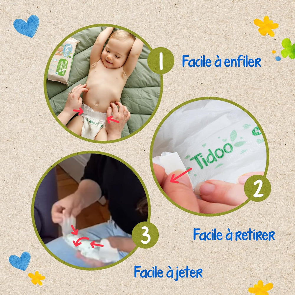 - Ökologische Diadeln, Größe 2 (3-6 kg) – natürlicher Ursprung, ohne Schadstoffe – 12 Stunden trocken, extrem saugfähig – hermestellung we Francji – 150 Einwegdiadeln – Opakowanie 1 miesiąc