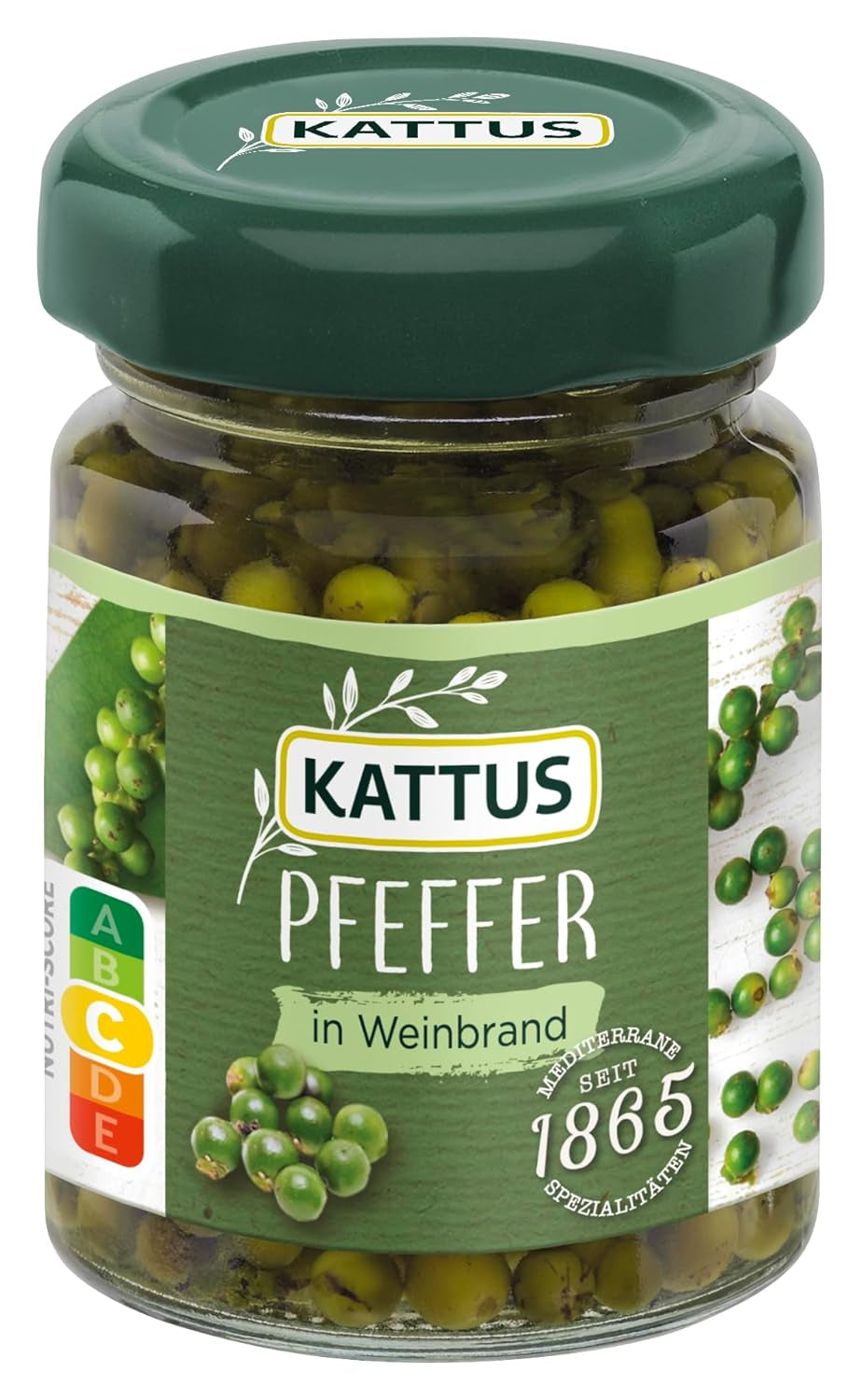 - Grüner Pfeffer w Weinbrand | Ganzer, eingelegter Pfeffer zum Würzen von Saucen | 50 g w szkle