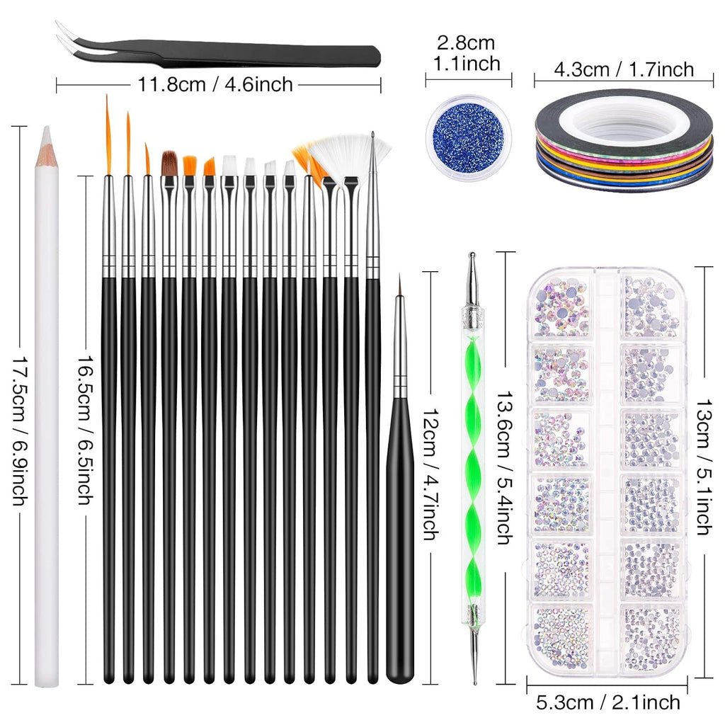 MELLIEX 45 Stück Nail Art Dekoration Zubehör Set, Nägel Pinsel Strasssteine Glitzer Goldfolie Nageldesign Dotted Pen Streifenband Für Nagelkunst Maniküre Set