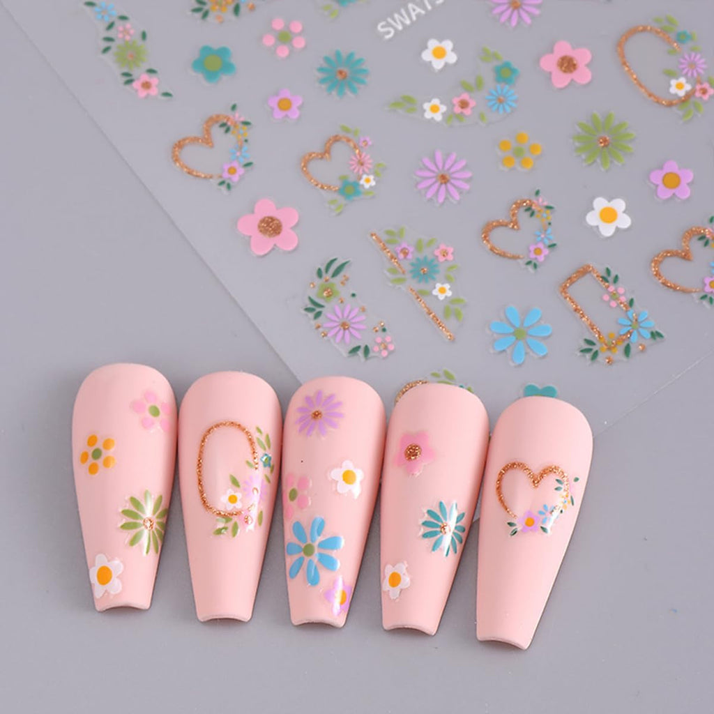 JMEOWIO Nagelsticker Blume 9 Blatt Nail Art Sticker Selbstklebend Nagelaufkleber Frühling Sommer Floral Dekoration Nageldesign Zubehör