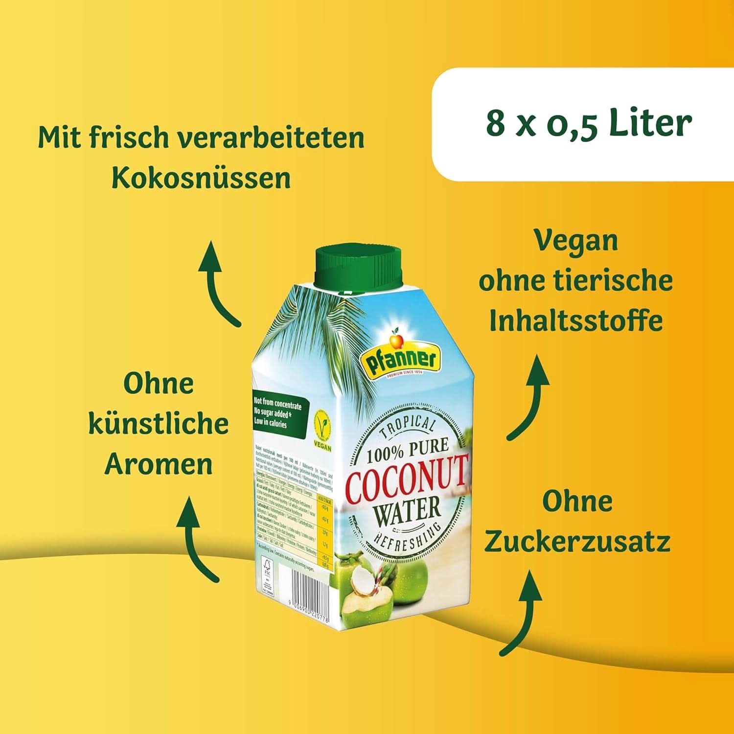 Pfanner Coconut Water Drink (8 X 500 ml) - Woda kokosowa bez cukru Naty Shop