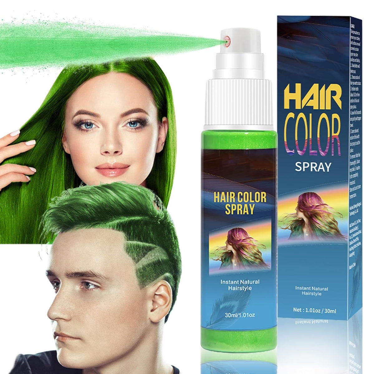 Hairspray Colour - 30ml Spray temporar de culoare pentru păr verde, vopsea de păr naturală Spray temporar de culoare pentru păr, vopsea de păr lavabilă pentru păr pentru petrecere Cosplay Halloween (verde) Vopsea pentru par Naty Shop Verde