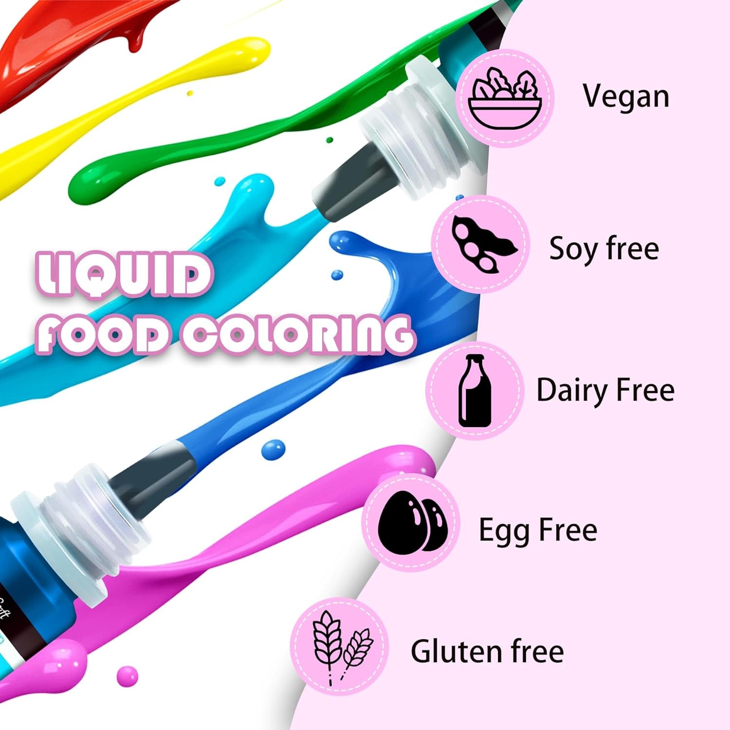 Colorant alimentar - 20 de culori colorant alimentar lichid foarte concentrat pentru prăjituri, copt, ouă de Paște, băuturi - colorant alimentar fără zahăr pentru fondant, glazură, slime, decorare tort - 10 ml fiecare