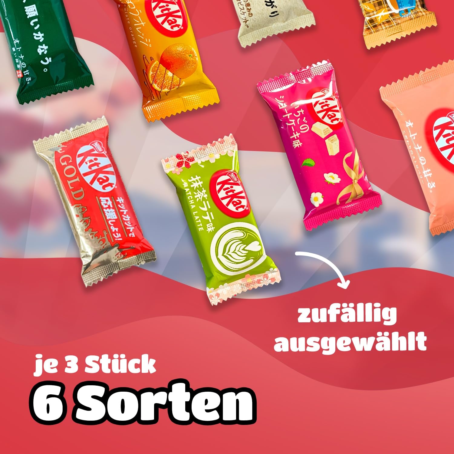 Pudełko na próbki - 18 KitKat Japan Minis | Pudełko na próbki japońskich słodyczy, pomysł na prezent na japońskie przekąski, popularne pudełko-niespodziankę z Matchą i innymi rzadkimi odmianami.