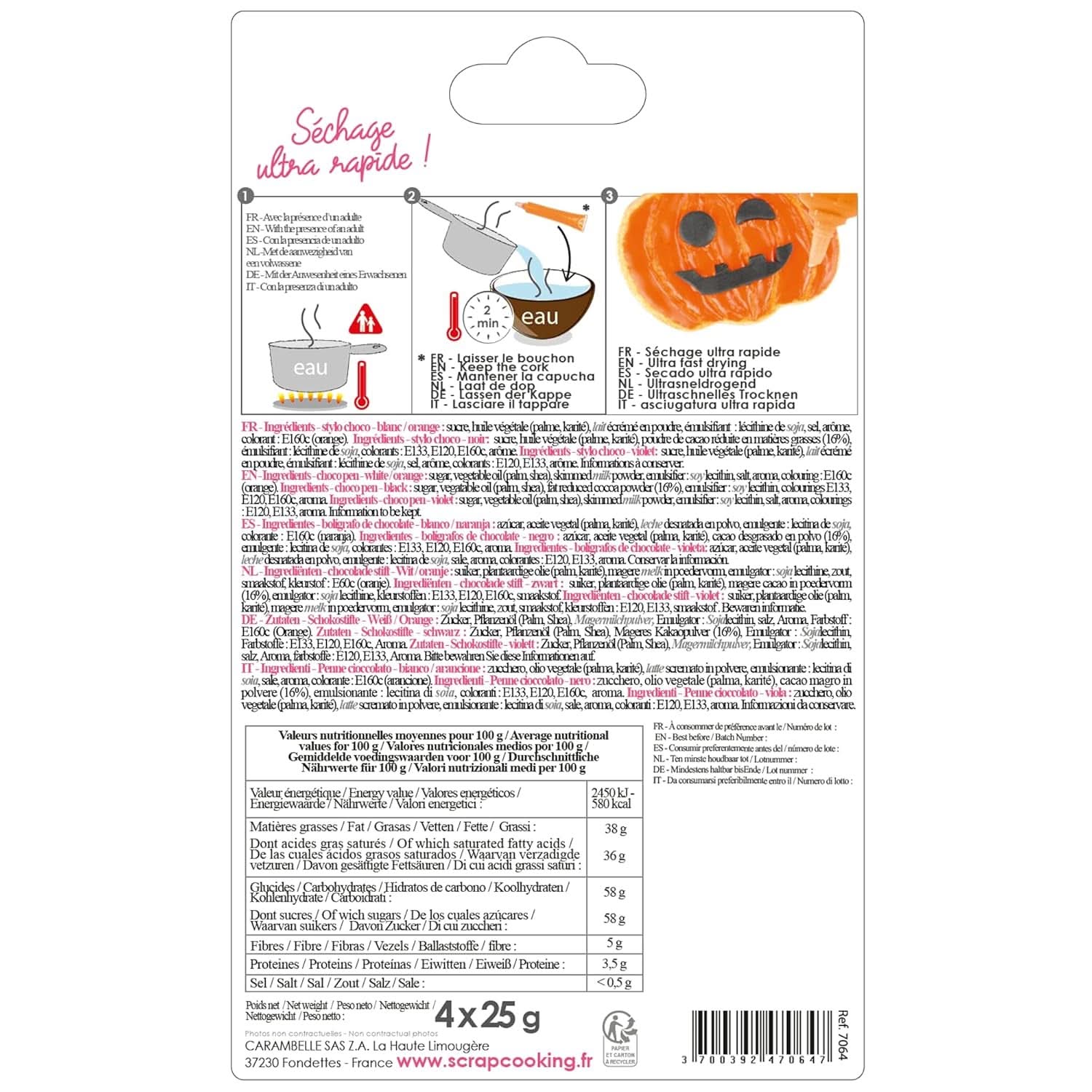 Scrapcooking - Zestaw 4 pisaków czekoladowych Halloween - czarny, pomarańczowy, fioletowy i biały, pisz i rysuj na deserach, ciastach i ciastkach Naty Shop