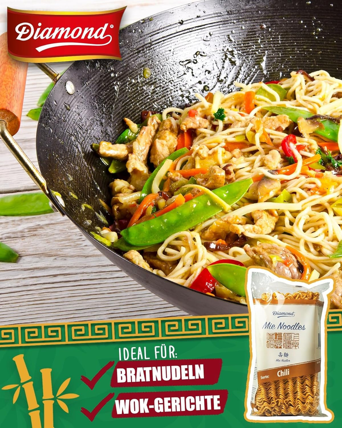 DIAMOND Mie Chili Noodles, makaron pszenny z dodatkiem chili, bez jajek, szybki i łatwy, wegetariański - 1 x 250 g