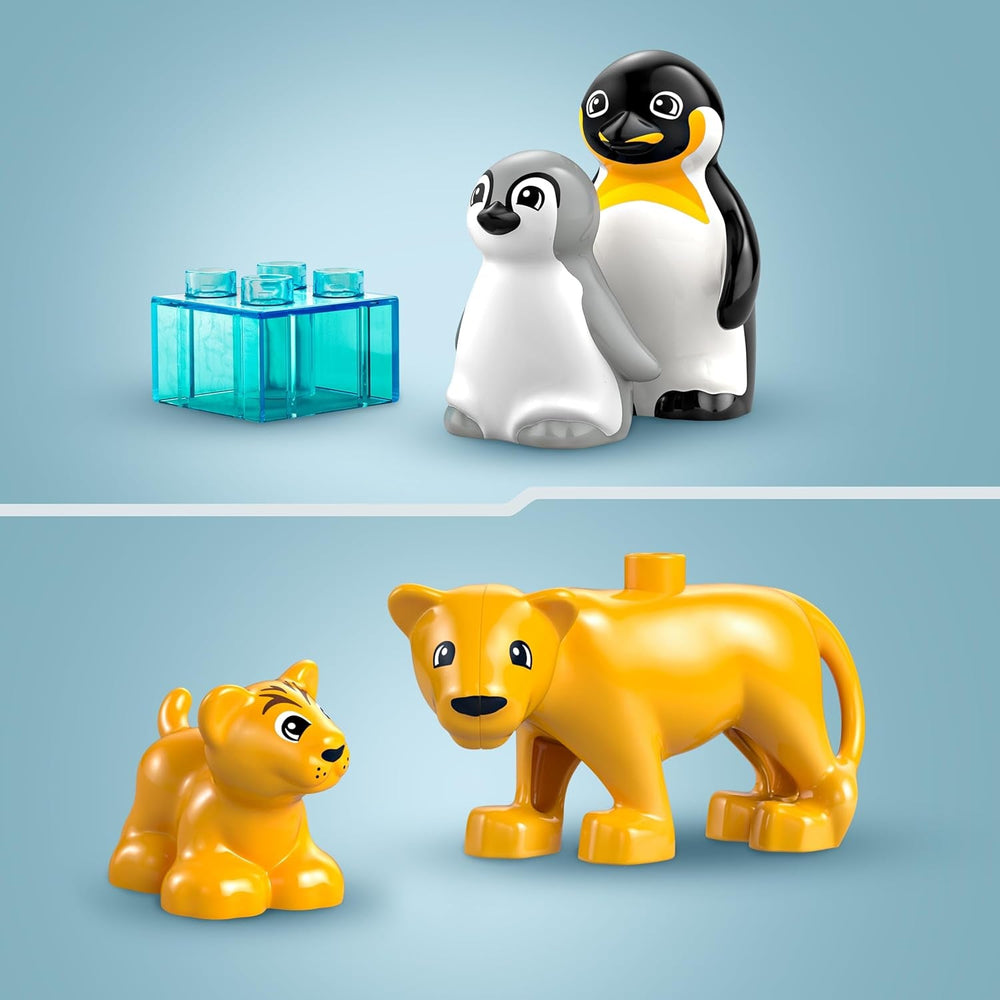 LEGO DUPLO Wildtier-Familien: Pinguine und Löwen – Spielzeug zur Förderung der Feinmotorik für Mädchen & Jungen ab 2 Jahren – Lernspielzeug für Kleinkinder mit 4 Tierfiguren – Geschenkidee – 10442