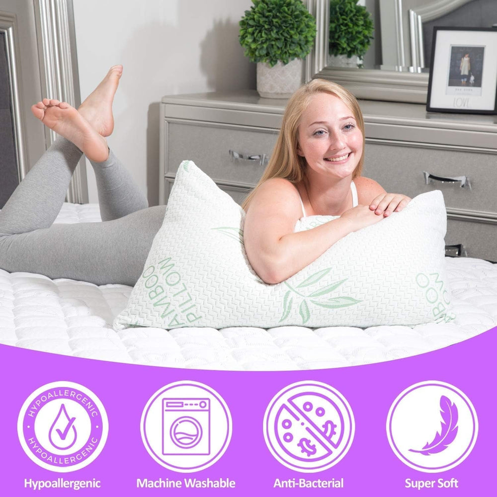 King Size 2 Pack Bamboo Pillow - Pernă de pat pentru dormit, reglabilă cu spumă de memorie mărunțită - spate, burtă, dormitor lateral, capac detașabil, răcire Hotel Down Alternative, King (2 bucăți) Perne standard Naty Shop