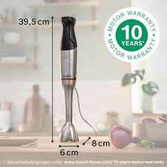 Mikser stojący Bosch Ergomaster Serie 6 MSM6M810, Einhändig Bedienbar, 10 Jahre Motorgarantie, Edelstahl-Klingen, Verschleißfreie Keramik-Kupplung, Luftkühlung, Quattroblade, Mixbecher, 1200 W, Edelstahl Kitchen Naty Shop