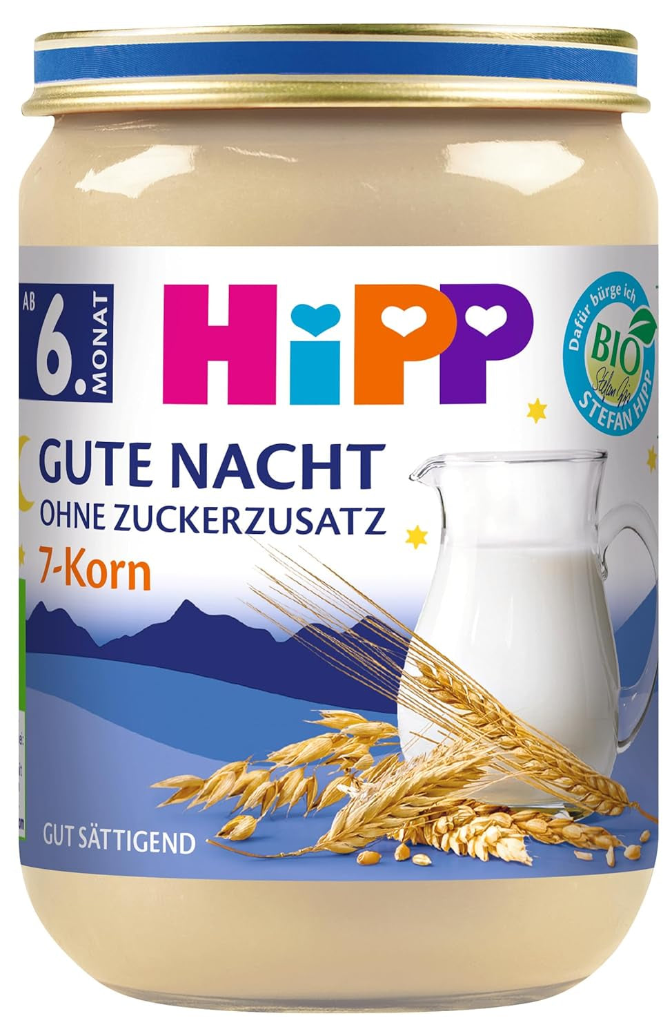 HiPP Organic Dobranoc z 7 zbożami (6 x 190 g), żywność dla dzieci od 6 miesiąca życia, bez dodatku cukru, bardzo sycąca, najlepsza jakość organiczna