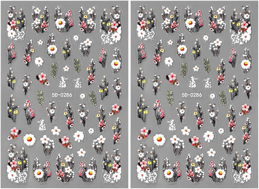 Autocolante pentru unghii cu flori de prun, autocolante pentru unghii cu flori albe și roz, autocolante pentru unghii cu flori în relief, autocolante pentru unghii cu flori de primăvară și vară, design pentru unghii, accesorii pentru unghii, nail art
