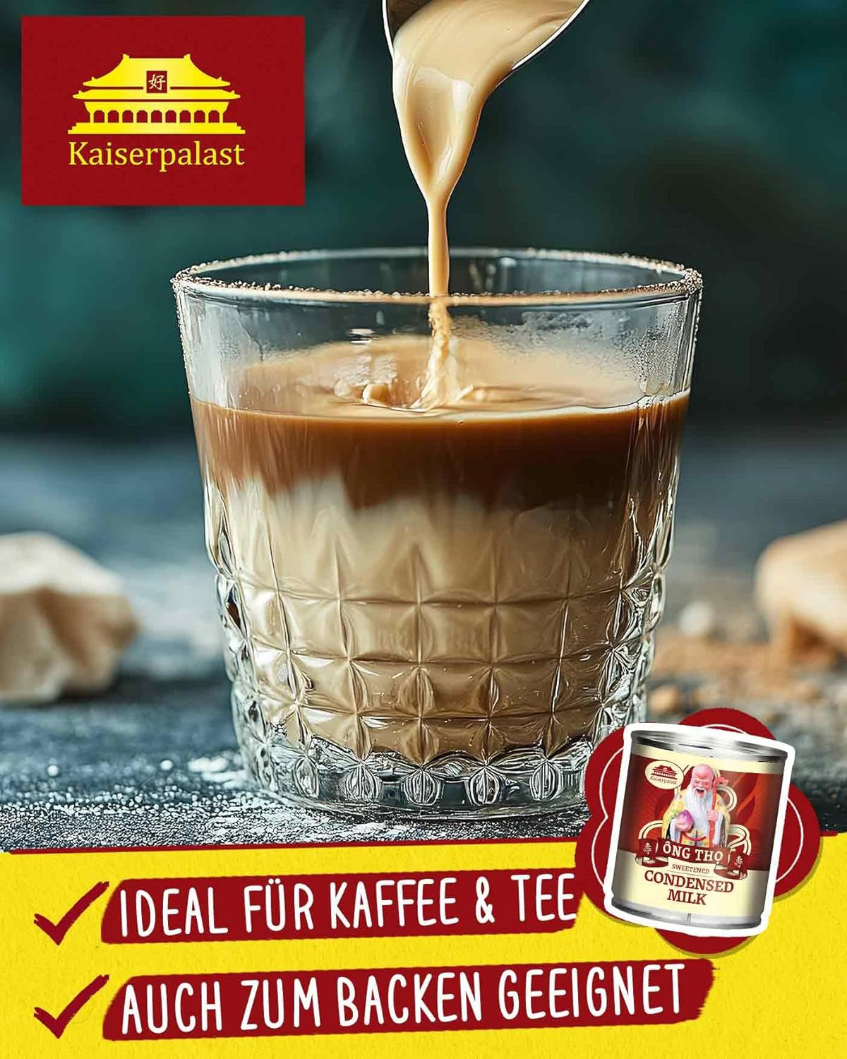 Kaiserpalast Kondensmilch 8% Fettanteil, gesüßt, zum Süßen von Kaffee und Tea oder zum Kochen und Backen, 1 x 397 g