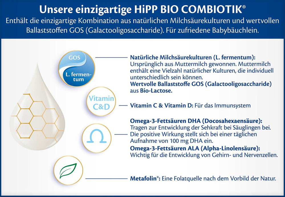 HiPP 2 Organic Combiotik (4 x 600g), mleko następne po 6 miesiącu, ze skrobią, naturalnymi kulturami kwasu mlekowego, GOS, Omega-3 (DHA, ALA), najwyższej jakości organicznej