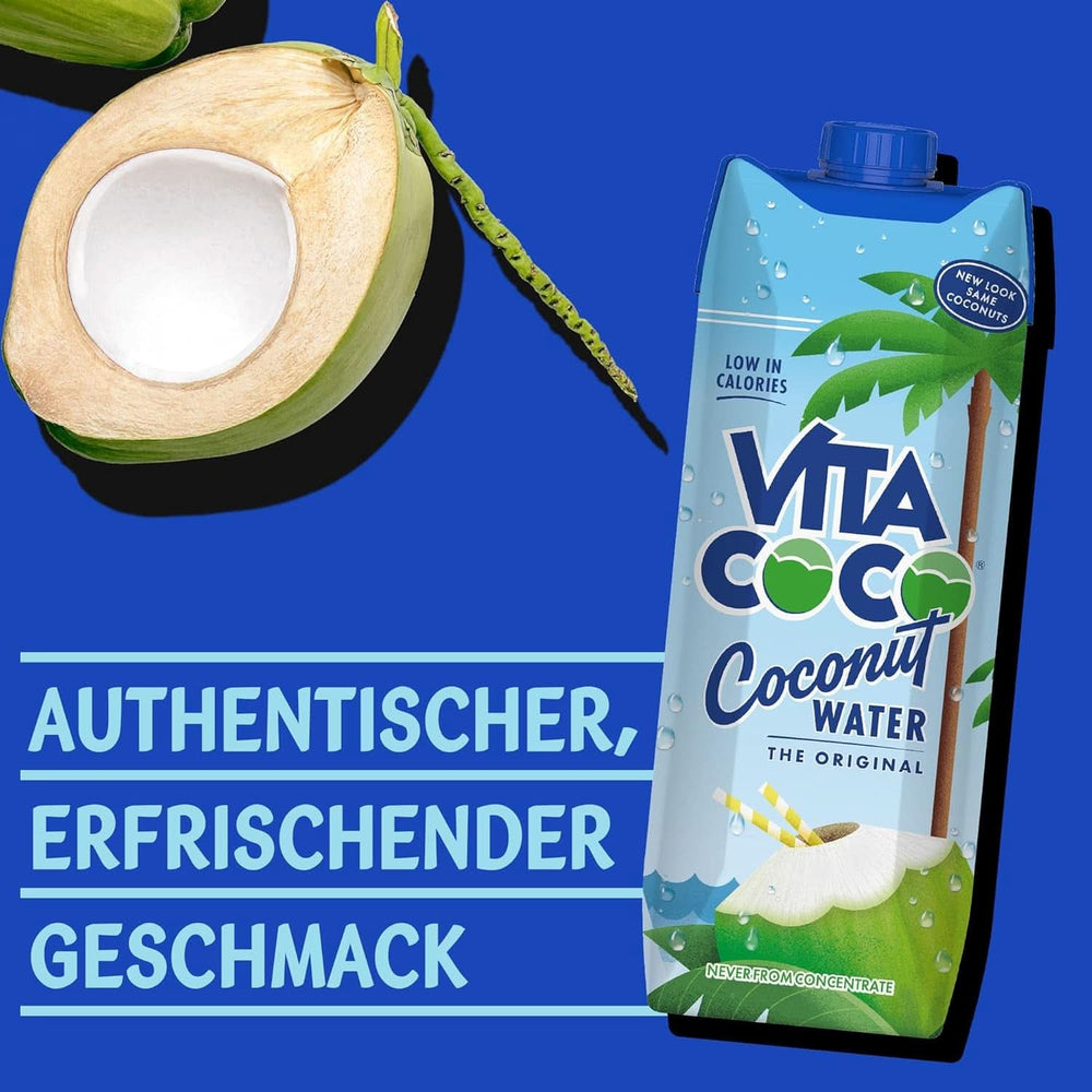 Vita Coco Pure Coconut Water 6 x 1 litr, naturalny krem nawilżający z elektrolitami, bezglutenowy, pełen witaminy C i potasu Naty Shop