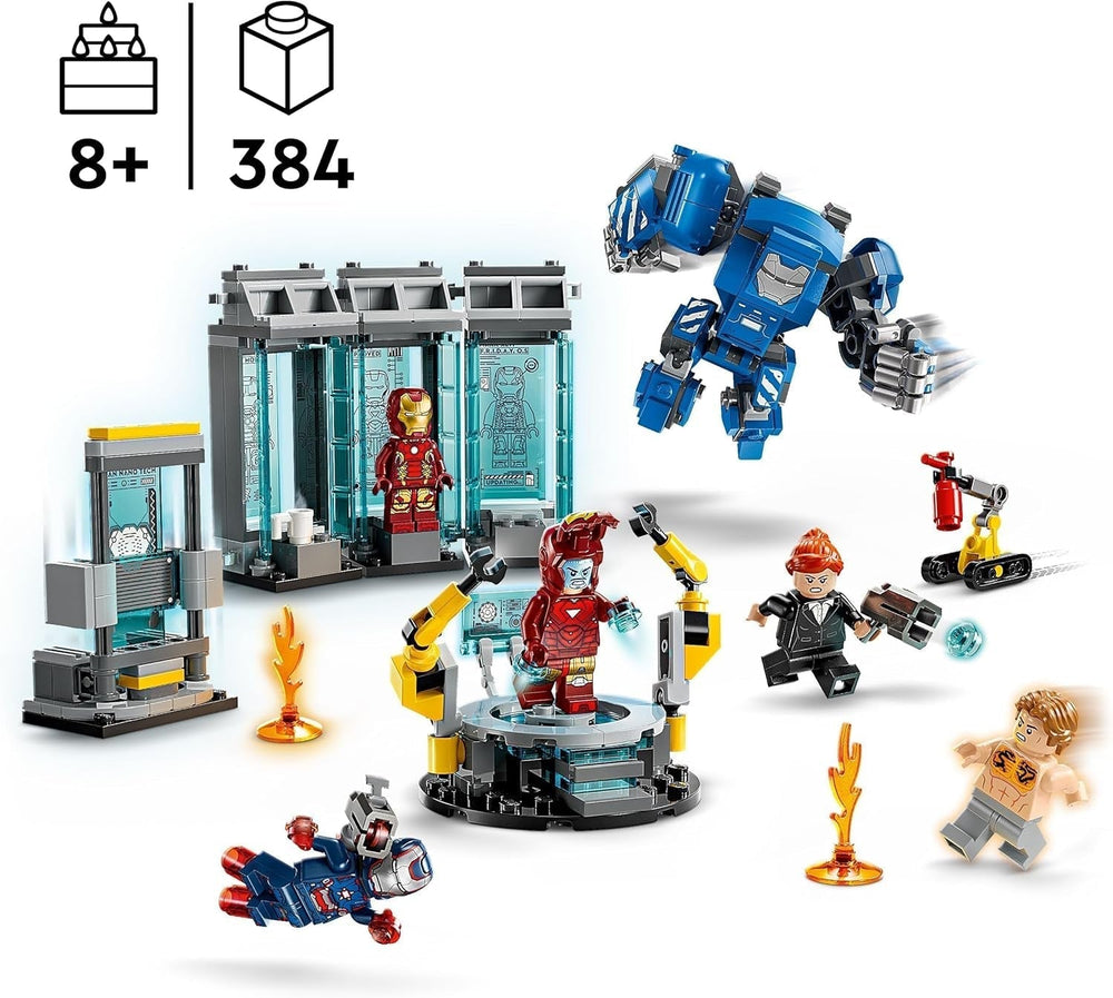 LEGO Marvel Laboratorium Iron Mana: Zbroja Zbroi — zabawka superbohatera z figurką mecha, 5 minifigurek, w tym Aldrich Killian — prezent Avengers dla chłopców i dziewcząt w wieku od 8 lat 76315 Zestawy do budowania Beuche den LEGO-Store