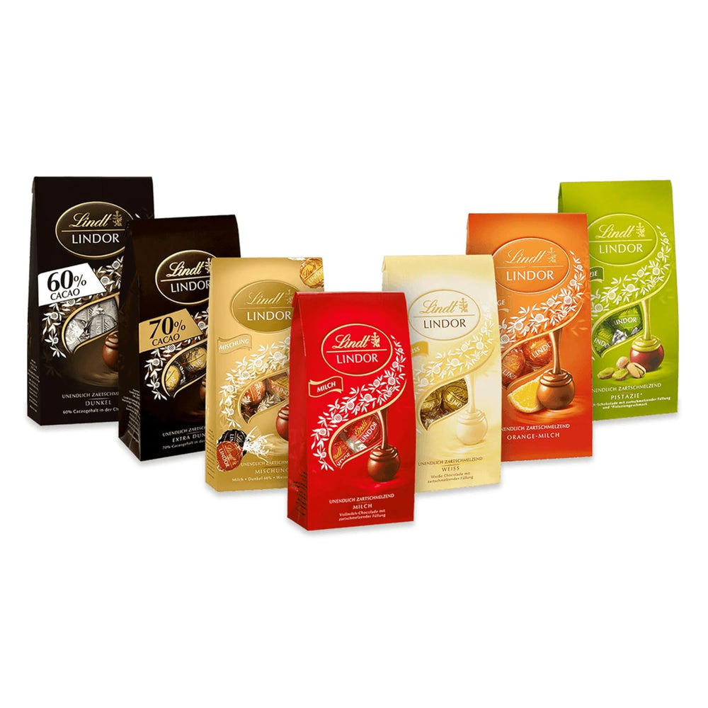 Zestaw upominkowy Lindt Czekoladowe Praliny | 477g | 5 pudełek pralinek Lindt w wariantach: Exquisite, Mini Praline, LINDOR Gift, Małe Podziękowanie, Od Serca | Prezent pralinowy | Czekoladowy prezent