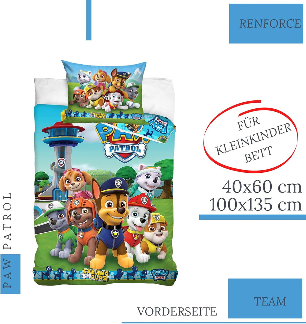 Bettbezug 100X135 40X60 Baumwolle · Kompatybilny z Paw Patrol Baby Kinderbettwäsche Für Mädchen Und Jungen · 2 Teilig · 1 Kissenbezug 40X60 + 1 Bettbezug 100X135 Cm Naty Shop