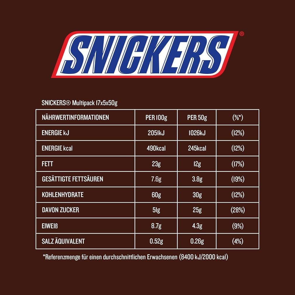 Snickers Batonik Czekoladowy Karmel Orzechowy, 5 batoników | Piłka nożna z przekąskami | (1x5x50g)