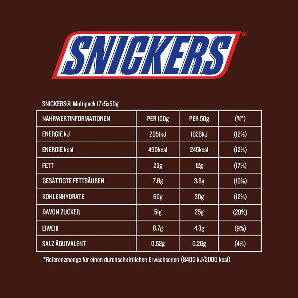 Snickers Batonik Czekoladowy Karmel Orzechowy, 5 batoników | Piłka nożna z przekąskami | (1x5x50g)