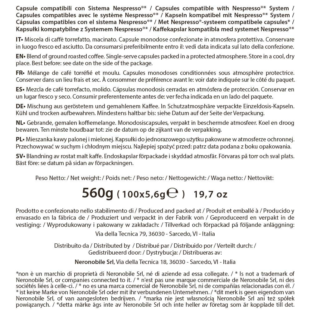 Arabica Coffee Capsules Nespresso Compatible 5.6g x 100 capsules
